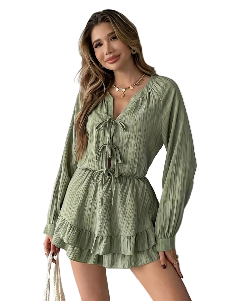 Robe Mini Col V à Manches Longues pour Femme