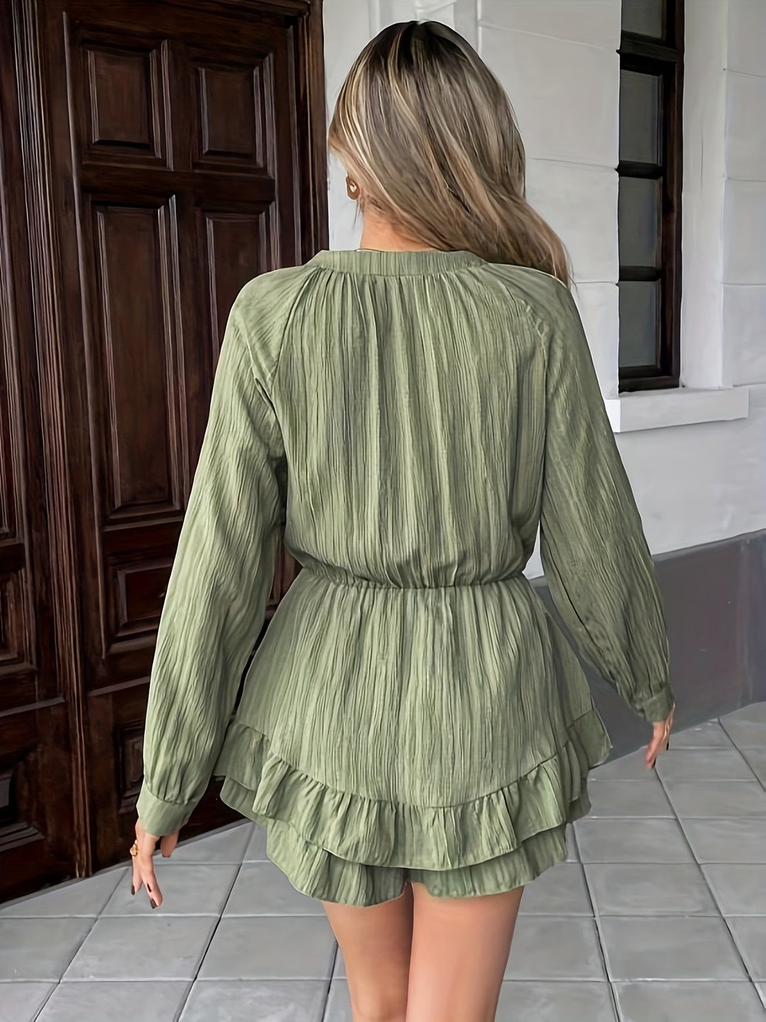Robe Mini Col V à Manches Longues pour Femme